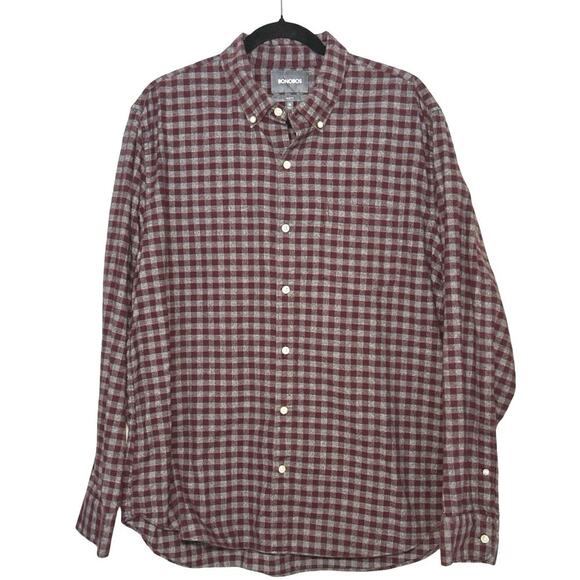 Bonobos Men’s Slim Fit Button Down Check Pattern Shirt Maroon/Gray Size XL - Picture 1 of 7